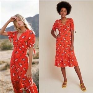 ANTHROPOLOGIE Maeve Eudora Floral Button Down Midi Dress